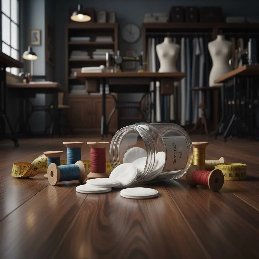 Close-up of soft cotton wool pads stacked neatly